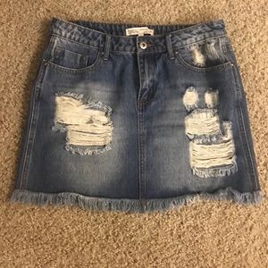 Distressed Denim Skirt